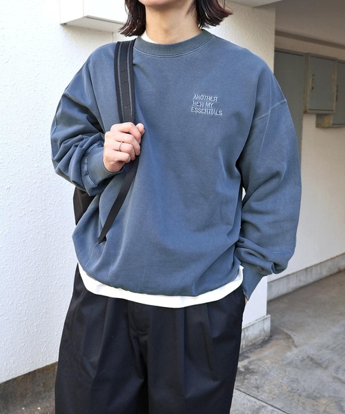 ピグメント加工ANMEエンブロイダリーロゴスウェットトップス