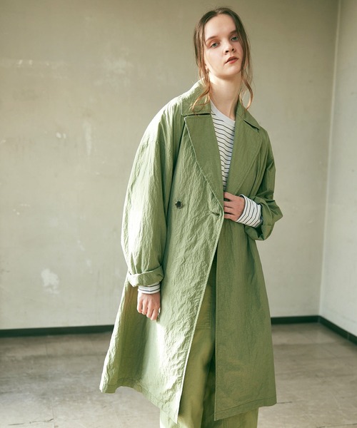 RNA-N（アールエヌエーエヌ）の「C0782 コットンナイロンワッシャーライトオーバーコート（トレンチコート・レディース・ライトオリーブ/キナリ/チャコールグレー・FREE）」の19枚目の写真