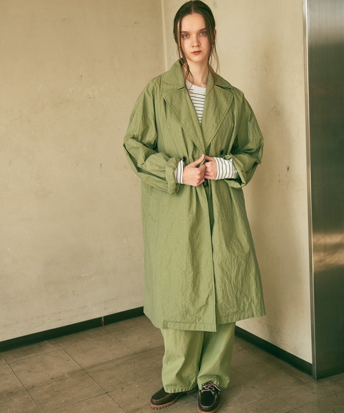 RNA-N（アールエヌエーエヌ）の「C0782 コットンナイロンワッシャーライトオーバーコート（トレンチコート・レディース・ライトオリーブ/キナリ/チャコールグレー・FREE）」の18枚目の写真
