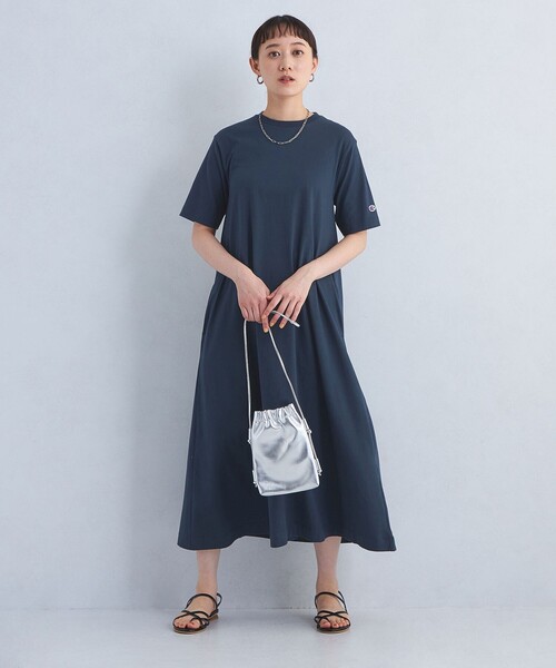 ワンピース 別注 Champion フレア Tシャツ ワンピース ネイビー セール】【別注】＜Champion＞フレア Tシャツ ワンピース