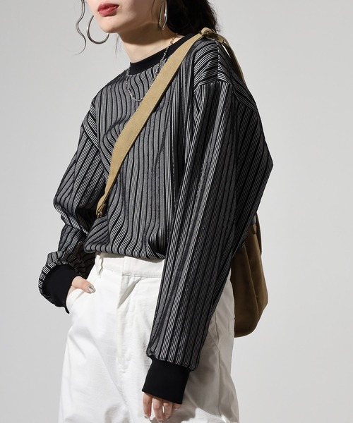 FUNALIVE（ファンアライブ）の「Striped jacquard long sleeve T-shirt / ストライプジャカード長袖Tシャツ unisex（Tシャツ/カットソー・メンズ・ブラック/グレー/ホワイト・L/M/XL）」の12枚目の写真