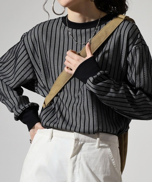 FUNALIVE（ファンアライブ）の「Striped jacquard long sleeve T-shirt / ストライプジャカード長袖Tシャツ unisex（Tシャツ/カットソー・メンズ・ブラック/グレー/ホワイト・L/M/XL）」の13枚目の写真