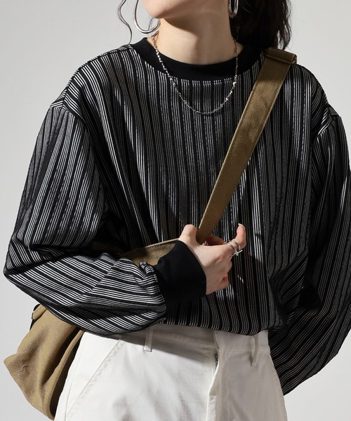 FUNALIVE（ファンアライブ）の「Striped jacquard long sleeve T-shirt / ストライプジャカード長袖Tシャツ unisex（Tシャツ/カットソー・メンズ・ブラック/グレー/ホワイト・L/M/XL）」の14枚目の写真