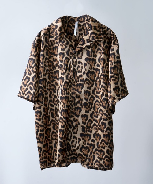 animal pattern open collar shirt short sleeve / 豹柄 蛇柄 オープン