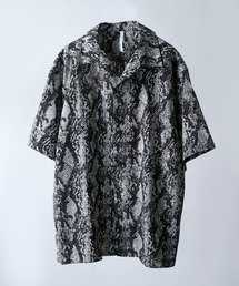 Python柄ベロア生地シャツ WACKO MARIA/PYTHON JACQUARD KNIT POLO SHIRT（NAVY