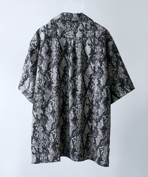 animal pattern open collar shirt short sleeve / 豹柄 蛇柄 オープン