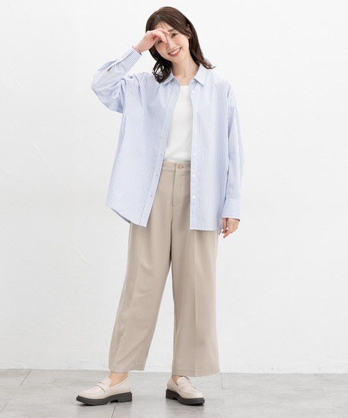 Honeys(ハニーズ)の「ワイドストレートパンツ(スラックス・レディース・ベージュ/ダークグリーン系/ブラック/アイボリー/杢グレー・S/M/LL/L/3L)」の16枚目の写真