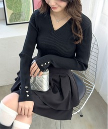 CLEAR BASIC | ハートボタンＶネックニットトップス[大人綺麗目 骨格ストレート]≪再入荷≫(ニット/セーター)