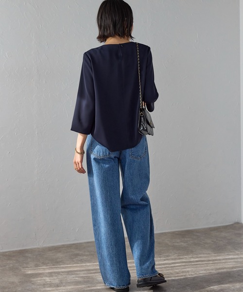 etre pret（エトレプレ）の「イージーケア フロントタック七分袖ブラウス（シャツ/ブラウス・レディース・ネイビー/ブルー/シルバーグレー/ピンクベージュ・M/L/LL/3L/S）」の15枚目の写真