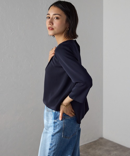 etre pret（エトレプレ）の「イージーケア フロントタック七分袖ブラウス（シャツ/ブラウス・レディース・ネイビー/ブルー/シルバーグレー/ピンクベージュ・M/L/LL/3L/S）」の10枚目の写真