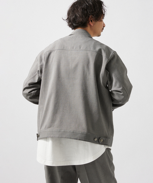 JOURNAL STANDARD relume（ジャーナルスタンダード　レリューム）の「サイドメランジ コンフォートトラッカージャケット（セットアップ着用可）（その他アウター・メンズ・ブラック系その他/ライトグレー/タン・MEDIUM/LARGE）」の4枚目の写真