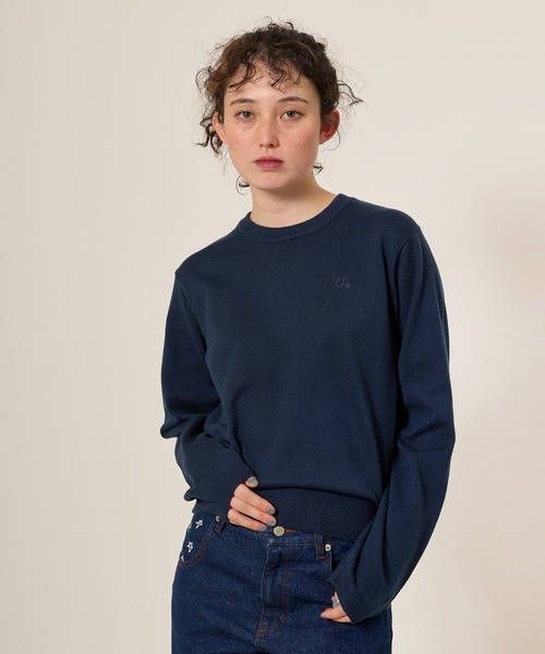 TINA：JOJUN（ティーナジョジュン）の「刺繍入り カラーニットプルオーバー TINA：JOJUN（ニット/セーター・レディース・ライトグレー/ネイビー/ピンク・M）」の3枚目の写真