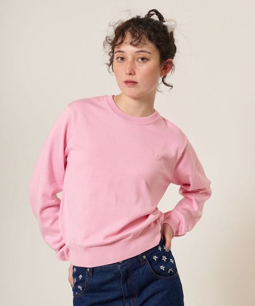 TINA：JOJUN（ティーナジョジュン）の「刺繍入り カラーニットプルオーバー TINA：JOJUN（ニット/セーター・レディース・ライトグレー/ネイビー/ピンク・M）」の2枚目の写真