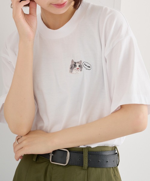 Cassette Chart(カセットチャート)の「【I'm cat】ワンポイント猫刺繍Tシャツ ネコTシャツ(Tシャツ/カットソー・レディース・ホワイト/ホワイト系その他3/ブラック系1/ブラック系その他4/ホワイト系その他2/ホワイト系その他4/ブラック系その他3/ホワイト系1/ブラック/ブラック系その他2・S/M)」の5枚目の写真
