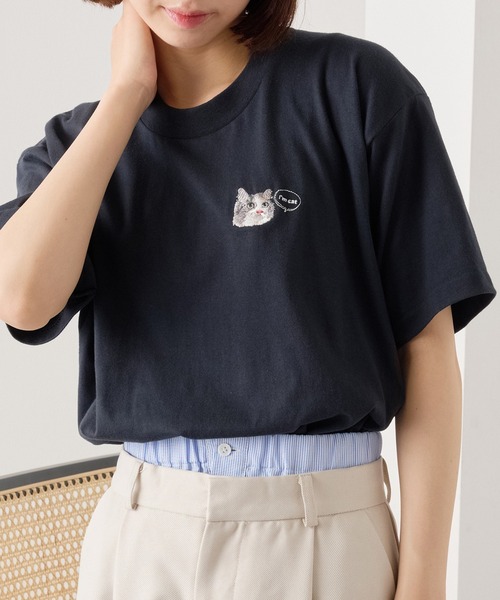 Cassette Chart(カセットチャート)の「【I'm cat】ワンポイント猫刺繍Tシャツ ネコTシャツ(Tシャツ/カットソー・レディース・ホワイト/ホワイト系その他3/ブラック系1/ブラック系その他4/ホワイト系その他2/ホワイト系その他4/ブラック系その他3/ホワイト系1/ブラック/ブラック系その他2・S/M)」の10枚目の写真
