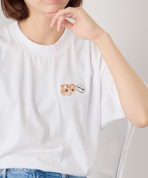 Cassette Chart(カセットチャート)の「【I'm cat】ワンポイント猫刺繍Tシャツ ネコTシャツ(Tシャツ/カットソー・レディース・ホワイト/ホワイト系その他3/ブラック系1/ブラック系その他4/ホワイト系その他2/ホワイト系その他4/ブラック系その他3/ホワイト系1/ブラック/ブラック系その他2・S/M)」の2枚目の写真