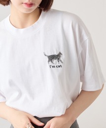 【I'm cat】ワンポイント猫刺繍Tシャツ ネコTシャツ