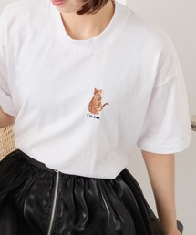 【I'm cat】ワンポイント猫刺繍Tシャツ ネコTシャツ