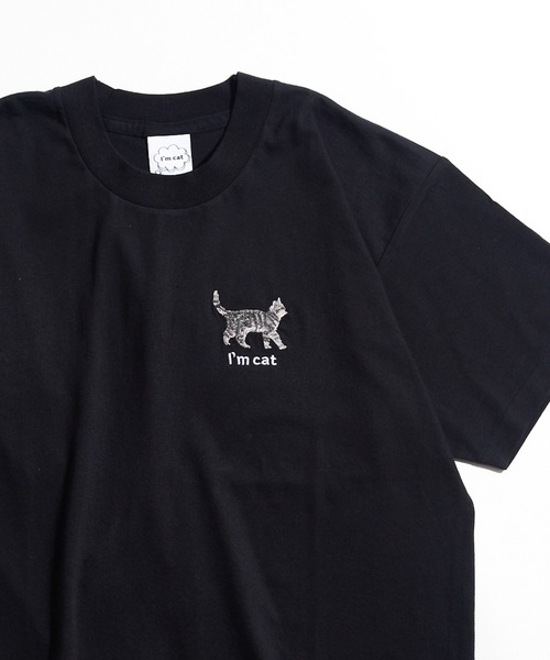 新品未開封mischievous cat Tシャツ Mサイズ セール】【I'm cat】ワンポイント猫刺繍Tシャツ ネコTシャツ（T