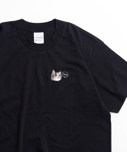 新品未開封mischievous cat Tシャツ Mサイズ セール】【I'm cat】ワンポイント猫刺繍Tシャツ ネコTシャツ（T