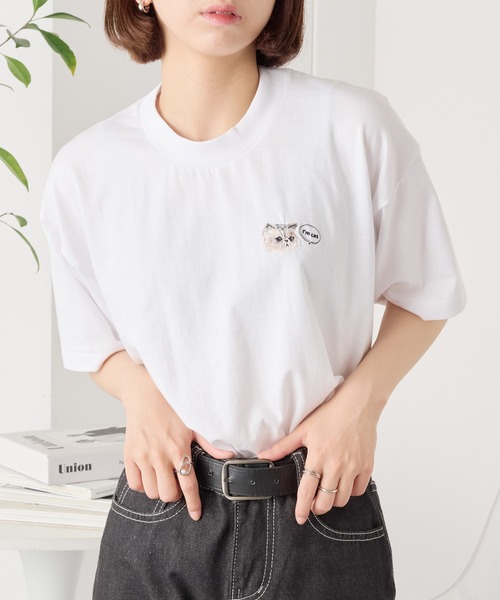 Cassette Chart(カセットチャート)の「【I'm cat】ワンポイント猫刺繍Tシャツ ネコTシャツ(Tシャツ/カットソー・レディース・ホワイト/ホワイト系その他3/ブラック系1/ブラック系その他4/ホワイト系その他2/ホワイト系その他4/ブラック系その他3/ホワイト系1/ブラック/ブラック系その他2・S/M)」の17枚目の写真