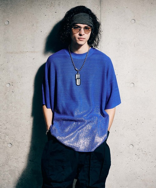 glamb(グラム)の「Glitter Short Sleeves Knit / グリッターショートスリーブニット(ニット/セーター・メンズ・ブルー/ブラック・M/L)」の8枚目の写真