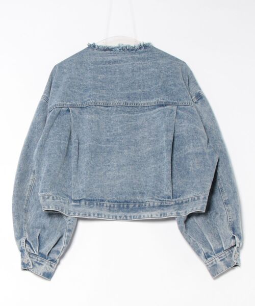 My shawty(マイシャウティー)の「cut off denim jacket(ノーカラージャケット・レディース・ライトインディゴブルー/ブラック・FREE)」の6枚目の写真