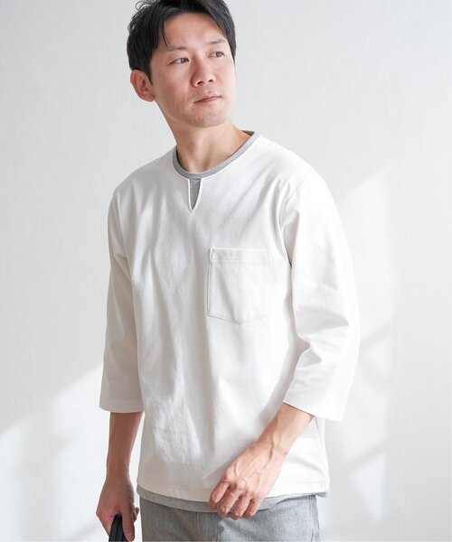 ikka(イッカ)の「【接触冷感/抗菌防臭】GOKU楽セイケツ7分袖キーネックTシャツ(Tシャツ/カットソー・メンズ・グレー/ネイビー/ホワイト・M/L/XL/S)」の10枚目の写真