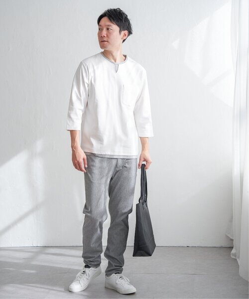 ikka(イッカ)の「【接触冷感/抗菌防臭】GOKU楽セイケツ7分袖キーネックTシャツ(Tシャツ/カットソー・メンズ・グレー/ネイビー/ホワイト・M/L/XL/S)」の11枚目の写真