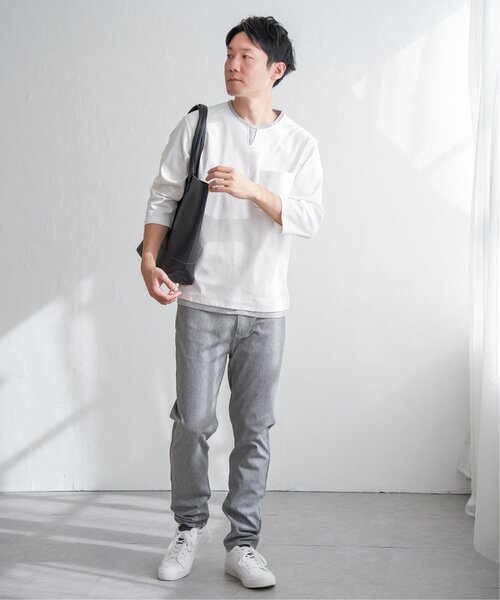 ikka(イッカ)の「【接触冷感/抗菌防臭】GOKU楽セイケツ7分袖キーネックTシャツ(Tシャツ/カットソー・メンズ・グレー/ネイビー/ホワイト・M/L/XL/S)」の12枚目の写真