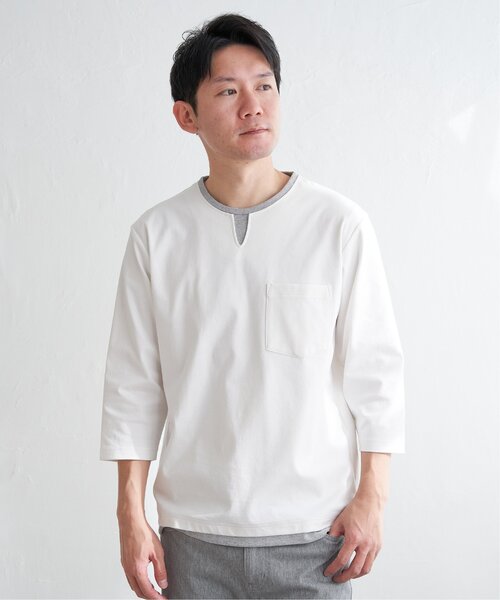 ikka(イッカ)の「【接触冷感/抗菌防臭】GOKU楽セイケツ7分袖キーネックTシャツ(Tシャツ/カットソー・メンズ・グレー/ネイビー/ホワイト・M/L/XL/S)」の19枚目の写真