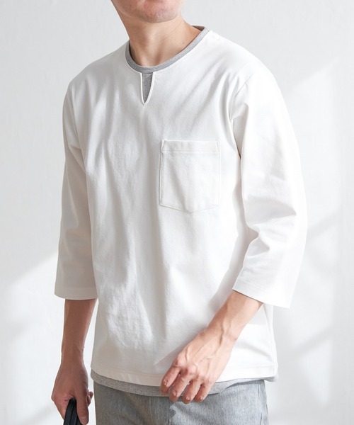 接触冷感／抗菌防臭】GOKU楽セイケツ7分袖キーネックTシャツ（Tシャツ