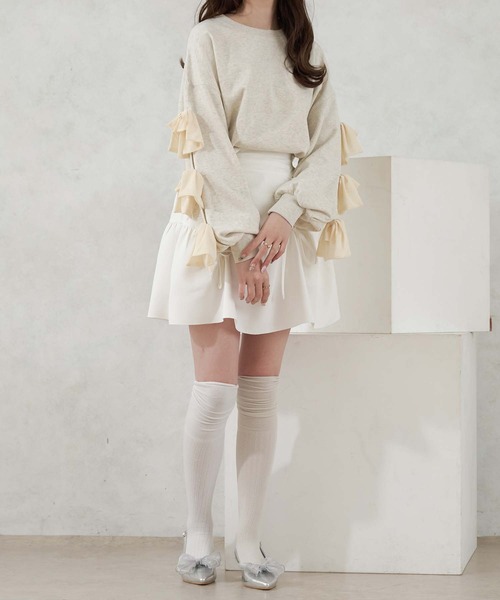 Ambre Neige（アンブルネージュ）の「tulle sleeve ribbon sweat / 袖チュールリボンスウェット（スウェット・レディース・グレー/オートミール・FREE）」の4枚目の写真