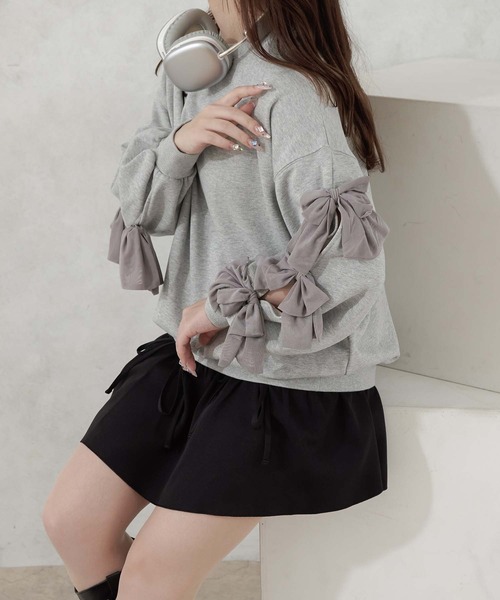 Ambre Neige（アンブルネージュ）の「tulle sleeve ribbon sweat / 袖チュールリボンスウェット（スウェット・レディース・グレー/オートミール・FREE）」の6枚目の写真