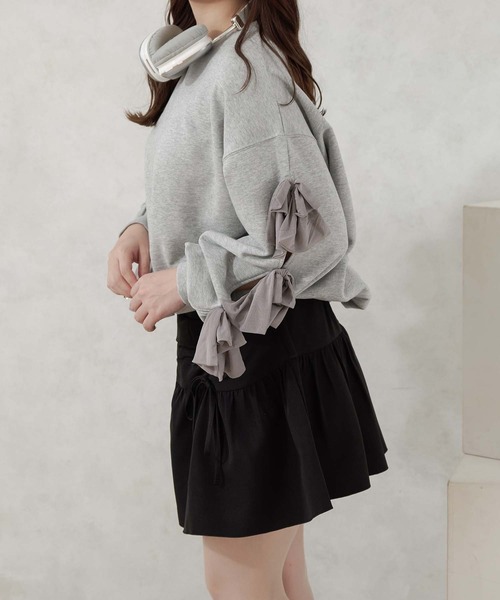 Ambre Neige（アンブルネージュ）の「tulle sleeve ribbon sweat / 袖チュールリボンスウェット（スウェット・レディース・グレー/オートミール・FREE）」の7枚目の写真