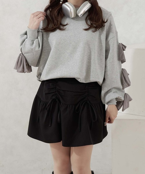 Ambre Neige（アンブルネージュ）の「tulle sleeve ribbon sweat / 袖チュールリボンスウェット（スウェット・レディース・グレー/オートミール・FREE）」の9枚目の写真