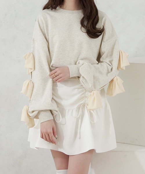 Ambre Neige（アンブルネージュ）の「tulle sleeve ribbon sweat / 袖チュールリボンスウェット（スウェット・レディース・グレー/オートミール・FREE）」の11枚目の写真