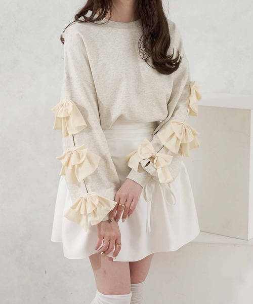 Ambre Neige（アンブルネージュ）の「tulle sleeve ribbon sweat / 袖チュールリボンスウェット（スウェット・レディース・グレー/オートミール・FREE）」の12枚目の写真