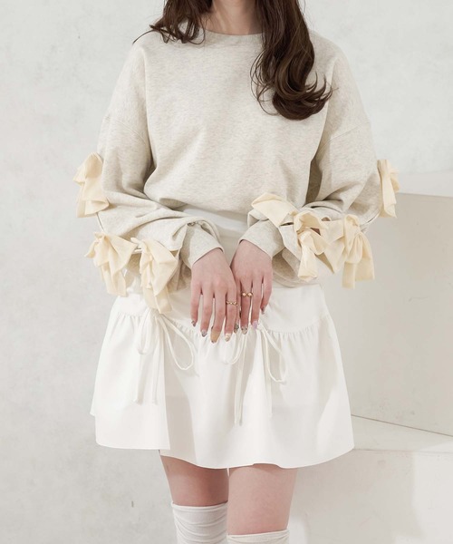 Ambre Neige（アンブルネージュ）の「tulle sleeve ribbon sweat / 袖チュールリボンスウェット（スウェット・レディース・グレー/オートミール・FREE）」の14枚目の写真