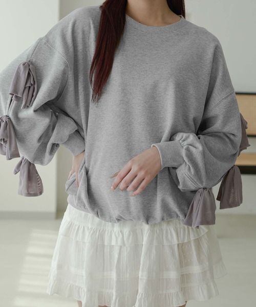 Ambre Neige（アンブルネージュ）の「tulle sleeve ribbon sweat / 袖チュールリボンスウェット（スウェット・レディース・グレー/オートミール・FREE）」の15枚目の写真