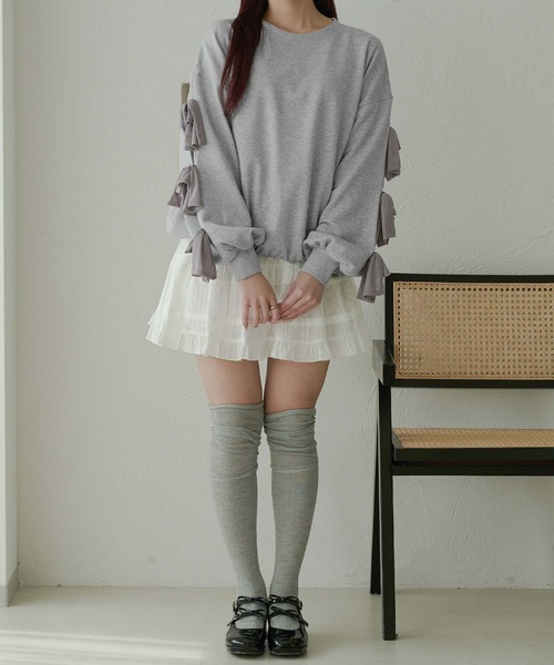 Ambre Neige（アンブルネージュ）の「tulle sleeve ribbon sweat / 袖チュールリボンスウェット（スウェット・レディース・グレー/オートミール・FREE）」の17枚目の写真