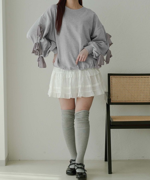 Ambre Neige（アンブルネージュ）の「tulle sleeve ribbon sweat / 袖チュールリボンスウェット（スウェット・レディース・グレー/オートミール・FREE）」の18枚目の写真