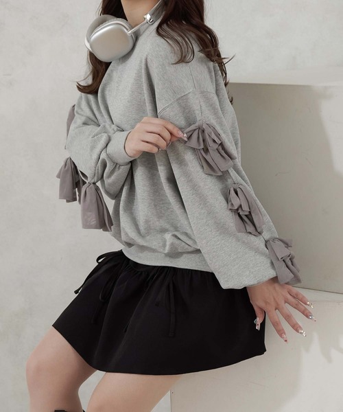 Ambre Neige（アンブルネージュ）の「tulle sleeve ribbon sweat / 袖チュールリボンスウェット（スウェット・レディース・グレー/オートミール・FREE）」の19枚目の写真