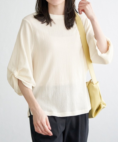 IKKA LOUNGE(イッカラウンジ)の「ジャガードホイップスリーブプルオーバー(Tシャツ/カットソー・レディース・ライトグレー/ネイビー/オフホワイト・L/M/S)」の1枚目の写真