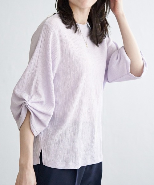IKKA LOUNGE(イッカラウンジ)の「ジャガードホイップスリーブプルオーバー(Tシャツ/カットソー・レディース・ライトグレー/ネイビー/オフホワイト・L/M/S)」の2枚目の写真