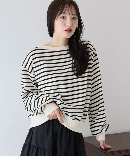 BLUEEAST（ブルーイースト）の「ボートネックスウェット（スウェット・レディース・ブラック/ホワイト系/ネイビー系/グレー・MEDIUM）」の3枚目の写真