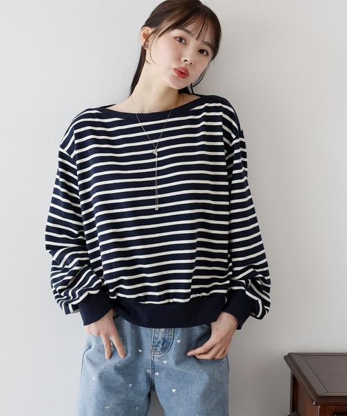 BLUEEAST（ブルーイースト）の「ボートネックスウェット（スウェット・レディース・ブラック/ホワイト系/ネイビー系/グレー・MEDIUM）」の2枚目の写真