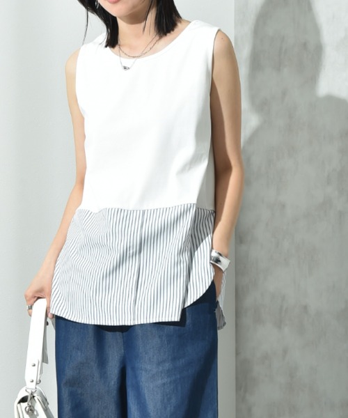 INTERPLANET(インタープラネット)の「フライス裾シャツドッキングタンク(Tシャツ/カットソー・レディース・ホワイト系その他/ブラック/オフホワイト・FREE)」の1枚目の写真