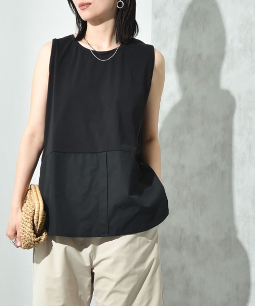 INTERPLANET(インタープラネット)の「フライス裾シャツドッキングタンク(Tシャツ/カットソー・レディース・ホワイト系その他/ブラック/オフホワイト・FREE)」の3枚目の写真