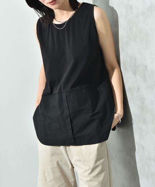 INTERPLANET(インタープラネット)の「フライス裾シャツドッキングタンク(Tシャツ/カットソー・レディース・ホワイト系その他/ブラック/オフホワイト・FREE)」の4枚目の写真